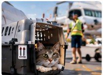 Cats travelling in airline crates