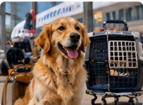 Dog at an airport during pet travel